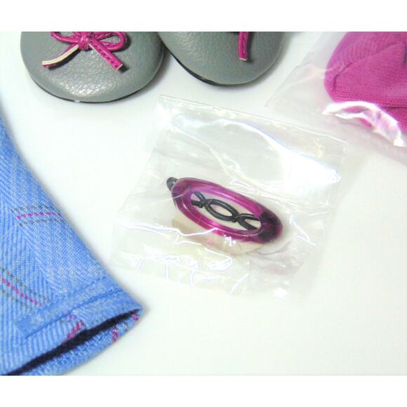 American Girl SWEET SCHOOL DRESS Outfit Doll Clothes Barrette Socks Shoes Box - Picture 6 of 9